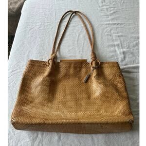 Vintage Pons Quintana Beige Woven Leather Large Lined Shoulder Bag Made in Spain